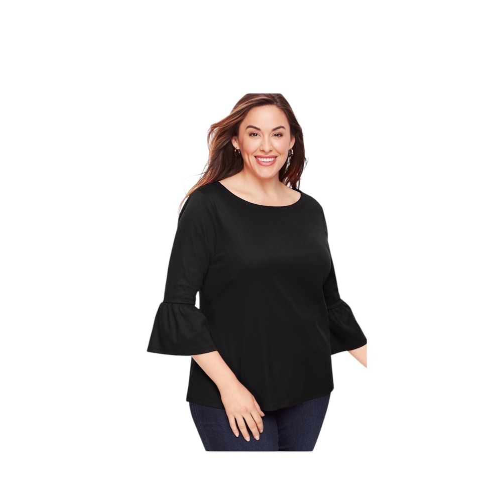 Talbots Black Flounce Sleeve Boatneck Pullover T-shirt XL Peasant Whimsigoth